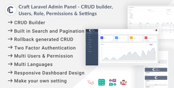 Source Code Craft Laravel Admin Panel – CRUD builder, Users, Role, Permissions & Settings