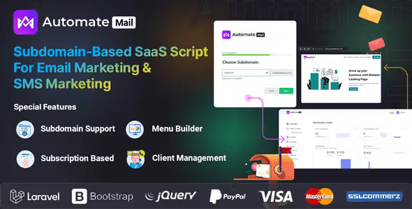 Source Code AutomateMail – Subdomain-Based SaaS Script For Email Marketing  SMS Marketing (Multitenancy) 1.5