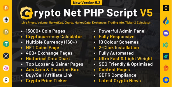 Source Code Crypto Net – CoinMarketCap, Prices, Chart, Exchanges, Crypto Tracker, Calculator  Ticker PHP Script 5.4