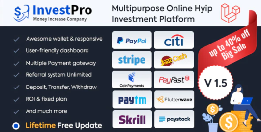 Source Code InvestPro – Wallet  Banking Online Hyip Investment Platform 3.0.1