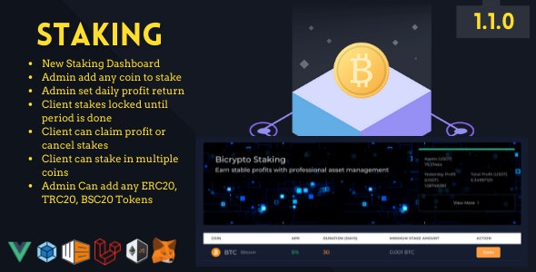 Source Code Staking Crypto Addon For Bicrypto – Staking Investments, Any Stakable Coins, Tokens, Networks