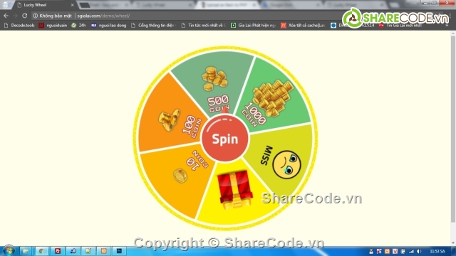 Code vòng quay may mắn frontend html + javascript