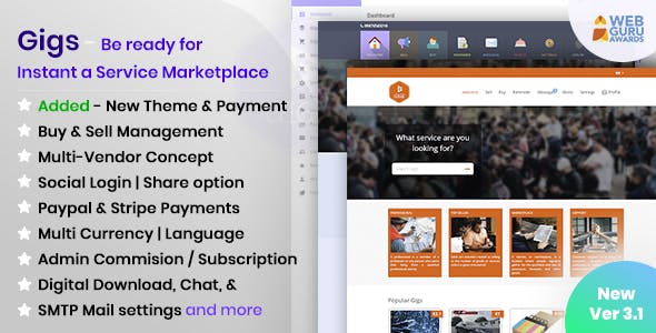 Gigs - Services Marketplace PHP Script (Fiverr clone - Multi Vendor )